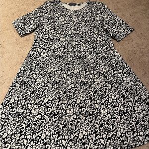Lands' End Black and White Floral Dress